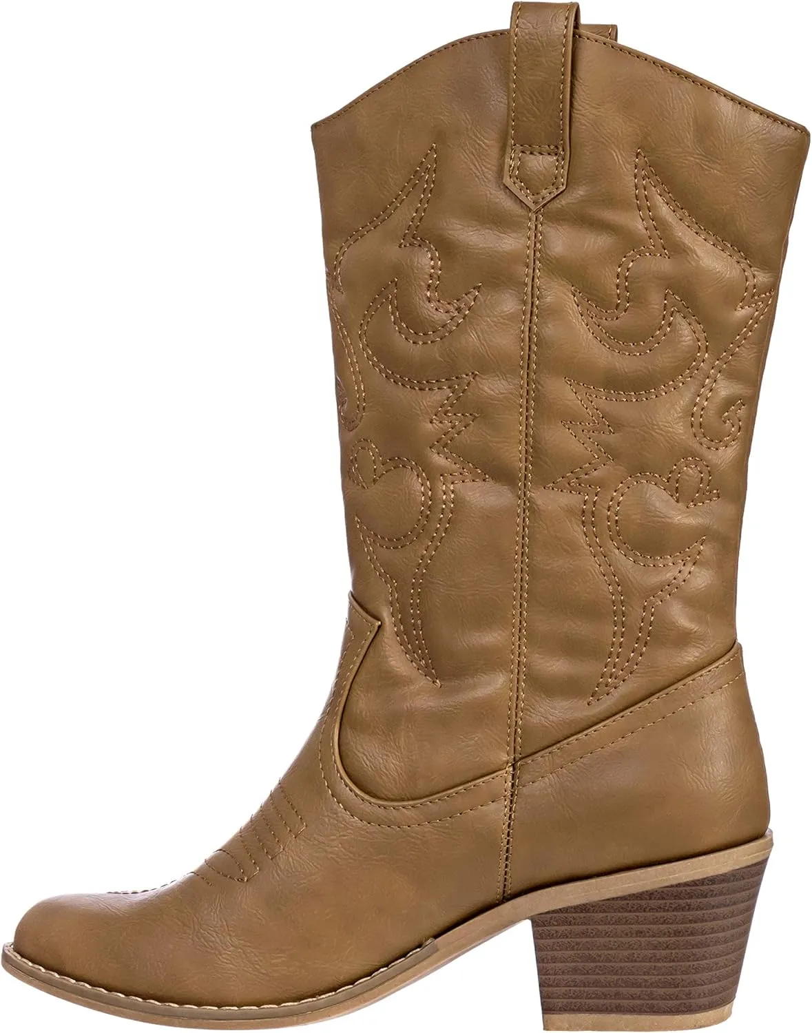Charles Albert Cowboy Boots for Women Mid-Calf Boot Embroidered Stiching Western Cowgirl Boots Low Stacked Heel