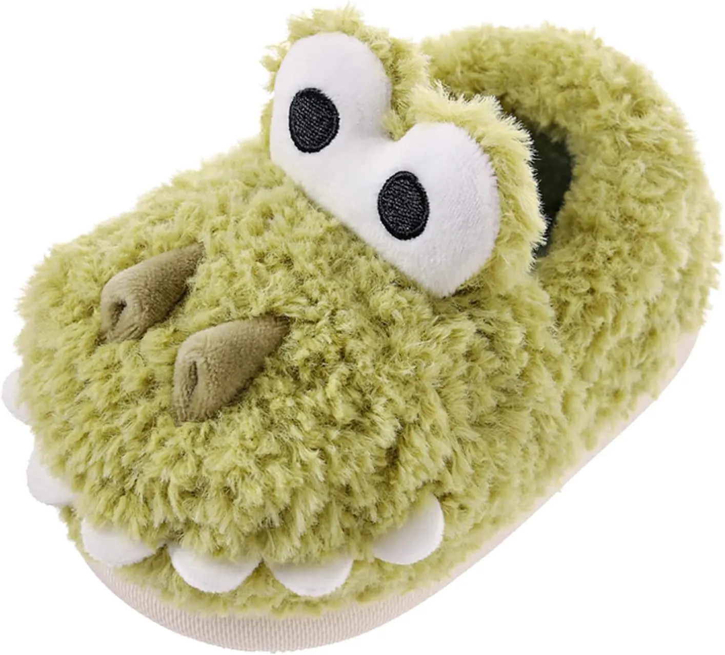 Children Cotton Slippers Boys Girls Cute Cartoon Hair Slippers Home Warm for Babys Cotton Shoes Winter Dinosaur Slipper (Green, 10 Years Big Kids)