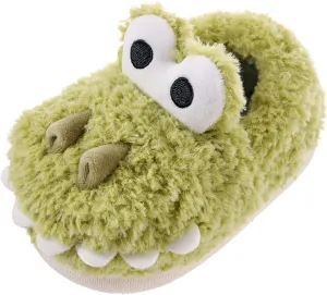 Children Cotton Slippers Boys Girls Cute Cartoon Hair Slippers Home Warm for Babys Cotton Shoes Winter Dinosaur Slipper (Green, 10 Years Big Kids)