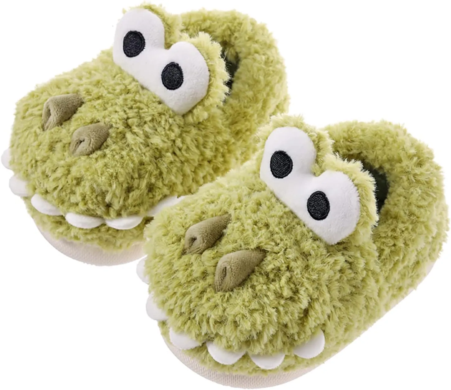 Children Cotton Slippers Boys Girls Cute Cartoon Hair Slippers Home Warm for Babys Cotton Shoes Winter Dinosaur Slipper (Green, 10 Years Big Kids)