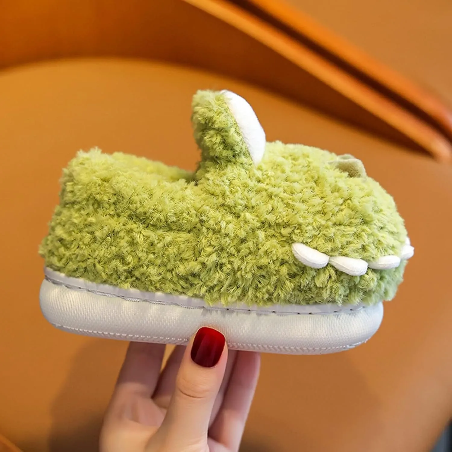 Children Cotton Slippers Boys Girls Cute Cartoon Hair Slippers Home Warm for Babys Cotton Shoes Winter Dinosaur Slipper (Green, 10 Years Big Kids)