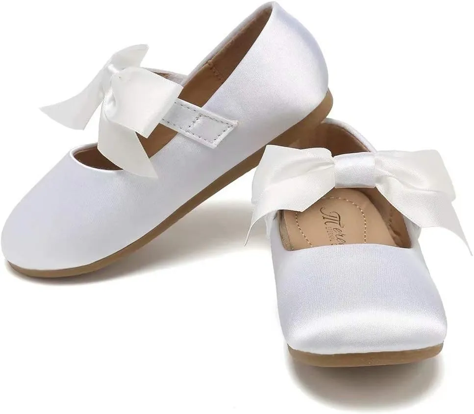 CIOR Toddler Girls Ballet Flats Shoes Ballerina Bowknot Jane Mary Princess Dress Shoes for Wedding Party School
