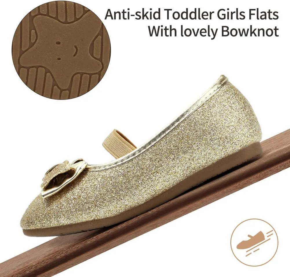 CIOR Toddler Girls Ballet Flats Shoes Ballerina Bowknot Jane Mary Princess Dress Shoes for Wedding Party School