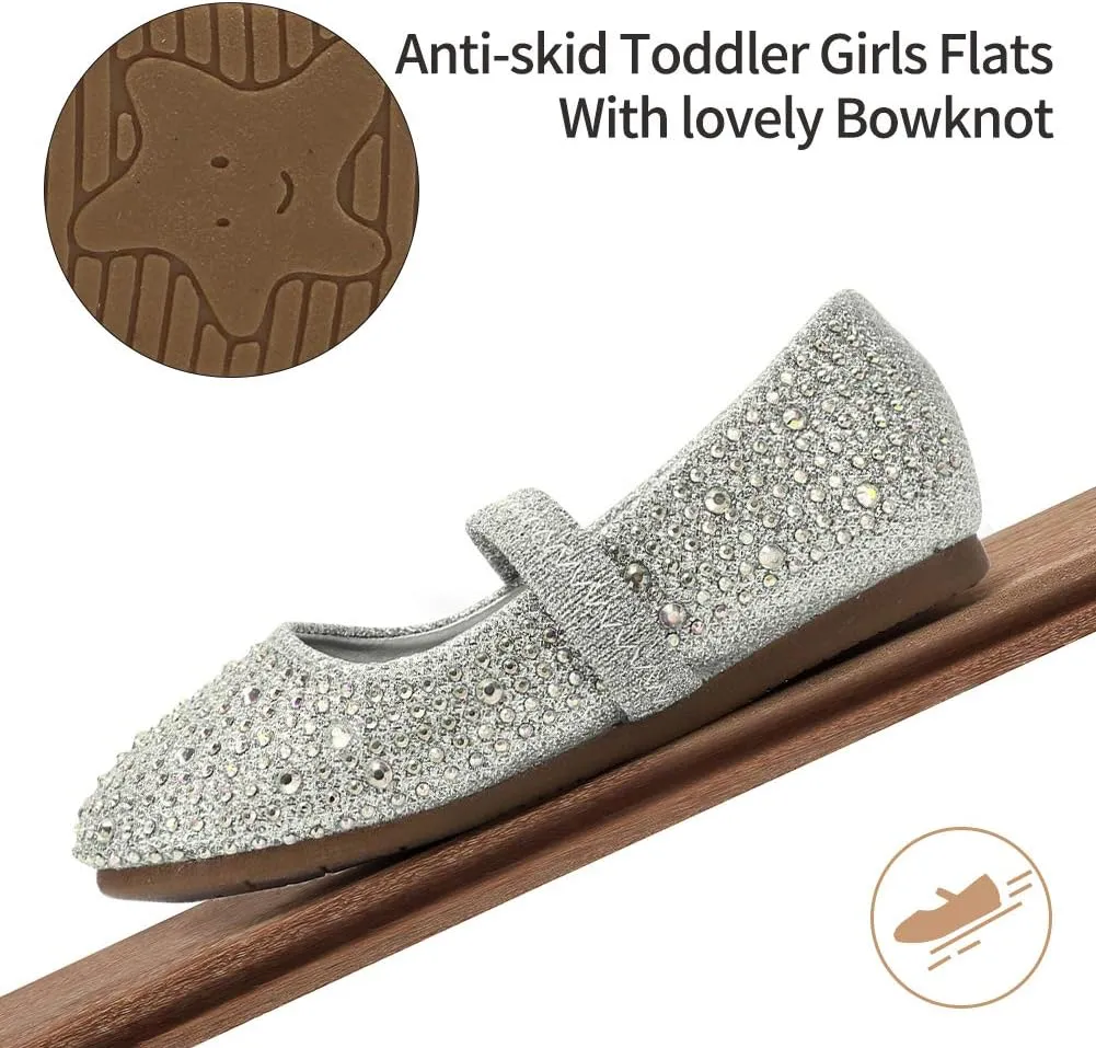 CIOR Toddler Girls Ballet Flats Shoes Ballerina Bowknot Jane Mary Princess Dress Shoes for Wedding Party School