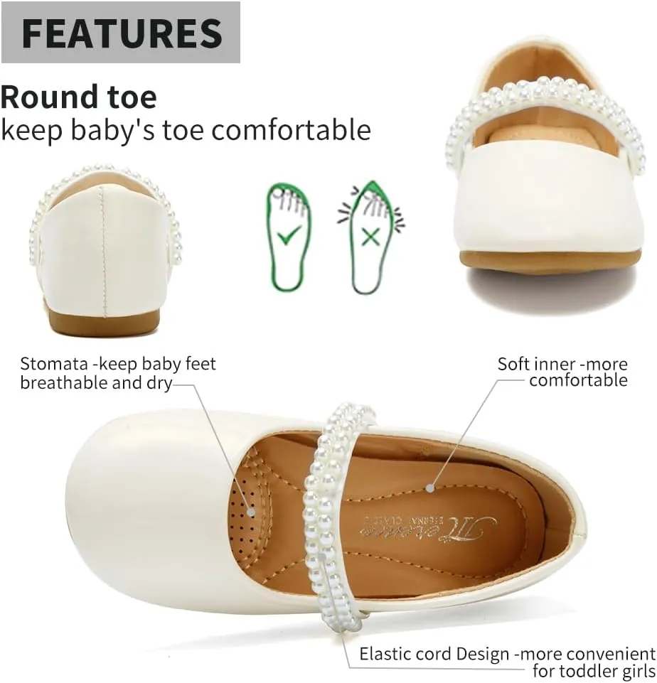 CIOR Toddler Girls Ballet Flats Shoes Ballerina Bowknot Jane Mary Princess Dress Shoes for Wedding Party School