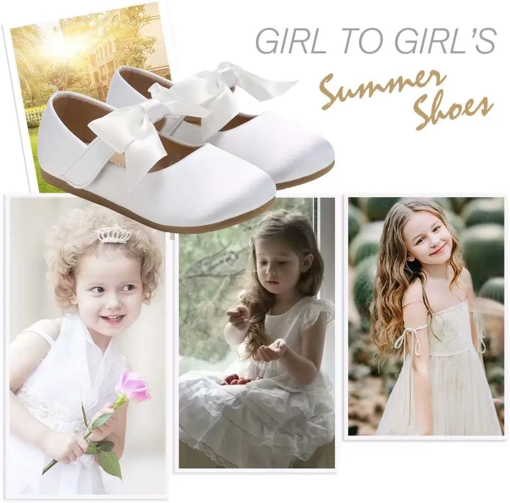CIOR Toddler Girls Ballet Flats Shoes Ballerina Bowknot Jane Mary Princess Dress Shoes for Wedding Party School