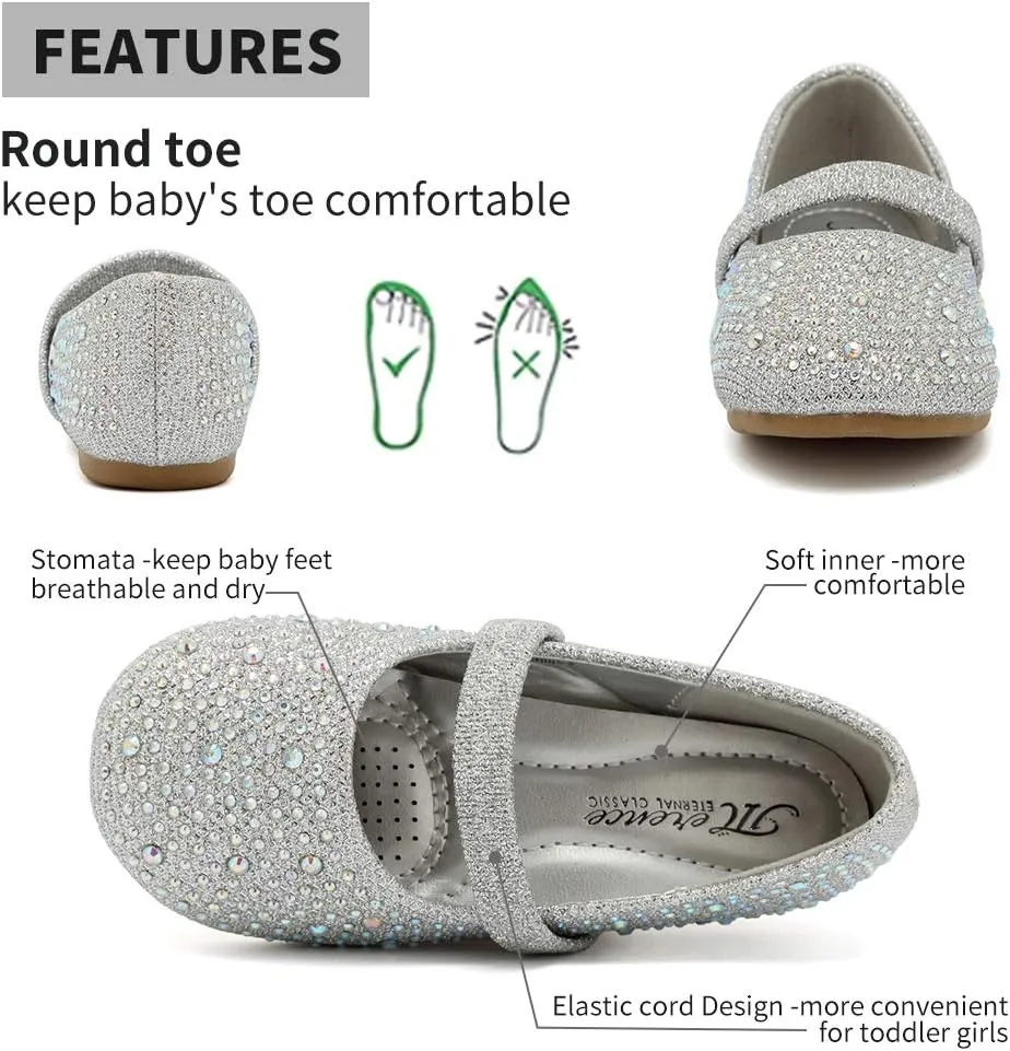 CIOR Toddler Girls Ballet Flats Shoes Ballerina Bowknot Jane Mary Princess Dress Shoes for Wedding Party School