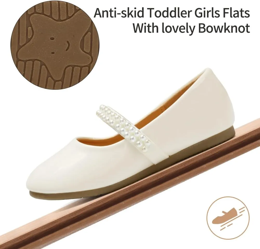 CIOR Toddler Girls Ballet Flats Shoes Ballerina Bowknot Jane Mary Princess Dress Shoes for Wedding Party School