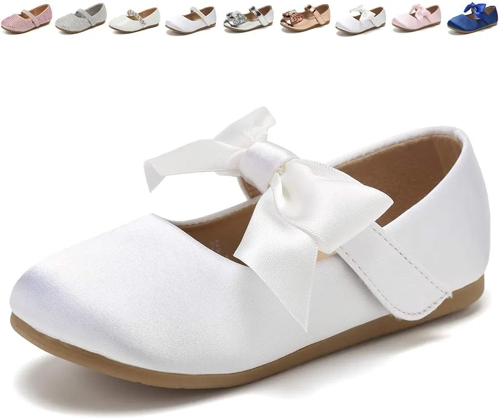 CIOR Toddler Girls Ballet Flats Shoes Ballerina Bowknot Jane Mary Princess Dress Shoes for Wedding Party School