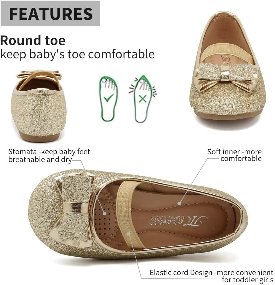 CIOR Toddler Girls Ballet Flats Shoes Ballerina Bowknot Jane Mary Princess Dress Shoes for Wedding Party School