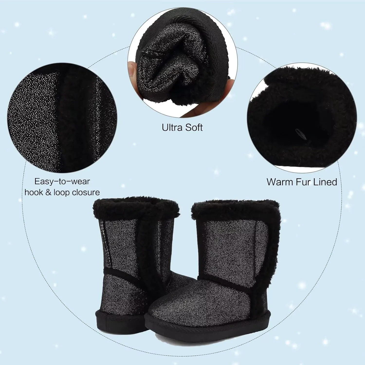 CIOR Toddler Snow Boots for Girls Boys Winter Warm Kids Button Boots Outdoor Shoes