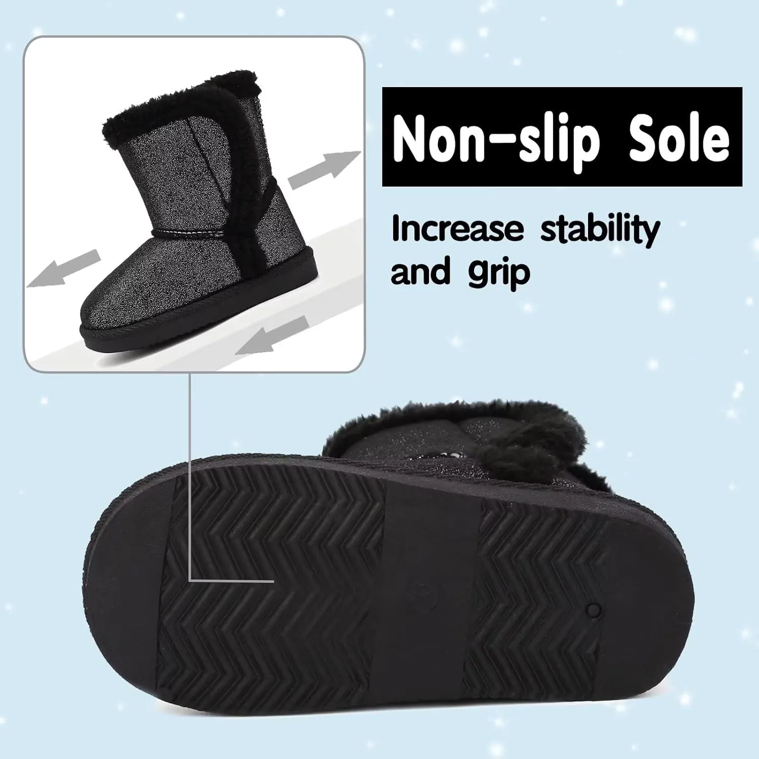 CIOR Toddler Snow Boots for Girls Boys Winter Warm Kids Button Boots Outdoor Shoes