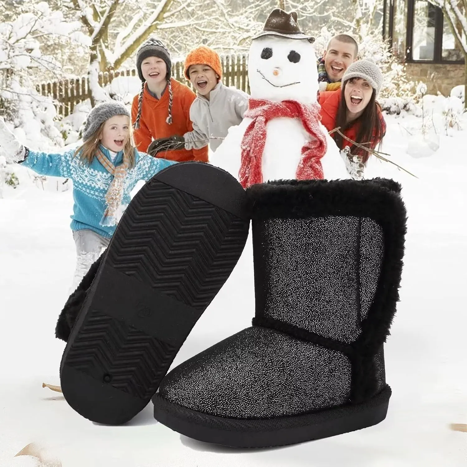 CIOR Toddler Snow Boots for Girls Boys Winter Warm Kids Button Boots Outdoor Shoes