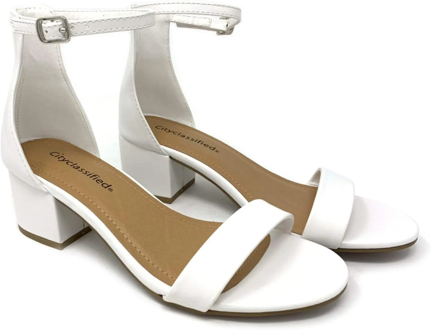 City Classified Women's Block Open Toe Ankle Strap Heeled Sandals