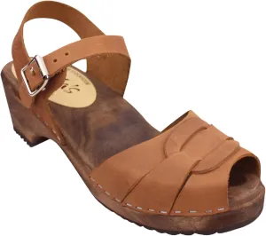 Classic Swedish Leather Clogs - Brown Oiled Nubuck Leather Sandal Clog for Women | Brown Base | Wooden Sole | Stylish & Comfortable Shoes |Handcrafted in Sweden