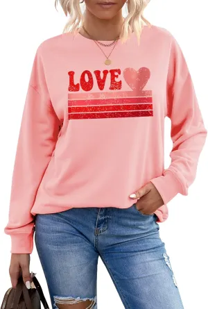 CM C&M WODRO Women Love Heart Sweatshirt Valentines Shirts Graphic Casual Crewneck Pullover Lightweight Tops Blouse