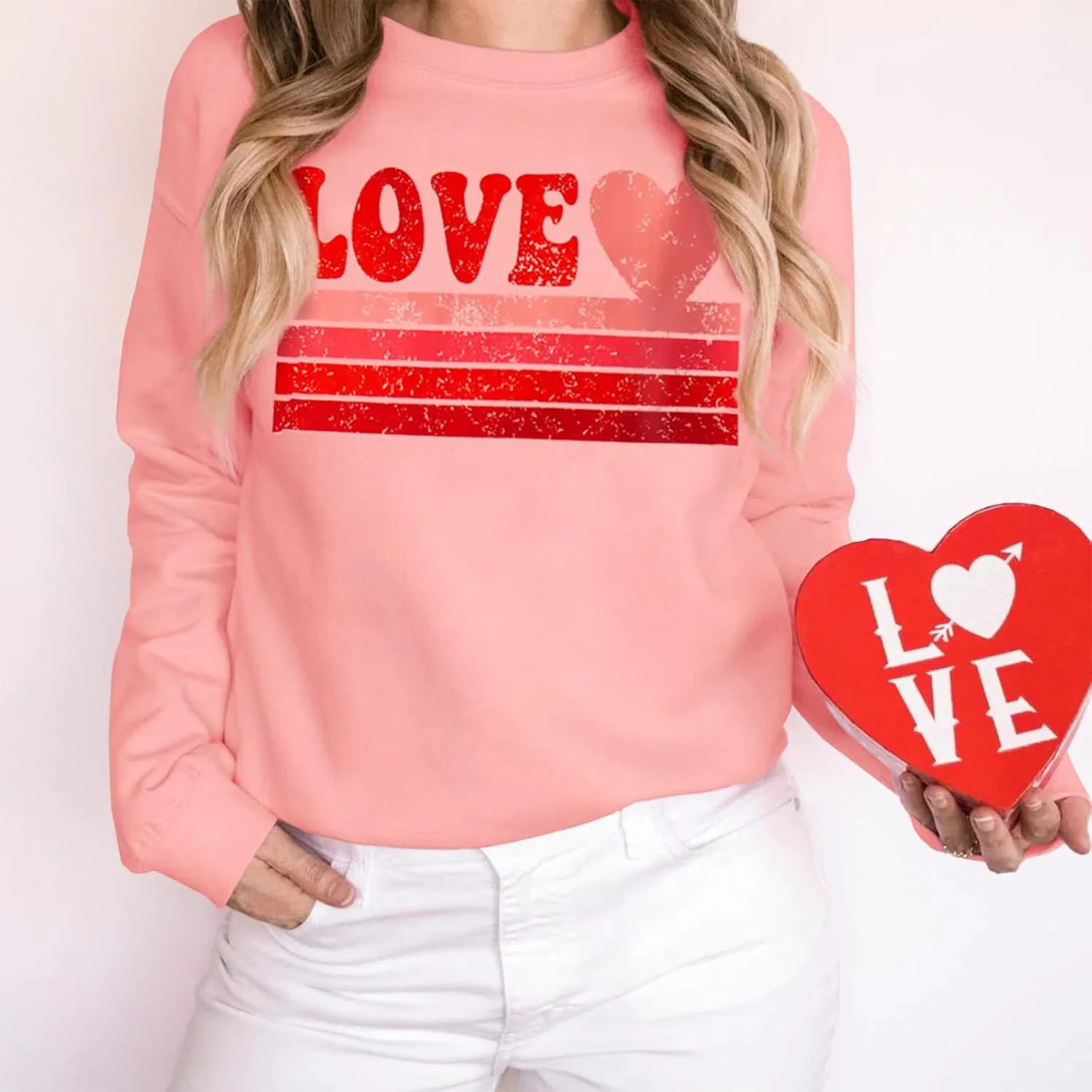 CM C&M WODRO Women Love Heart Sweatshirt Valentines Shirts Graphic Casual Crewneck Pullover Lightweight Tops Blouse