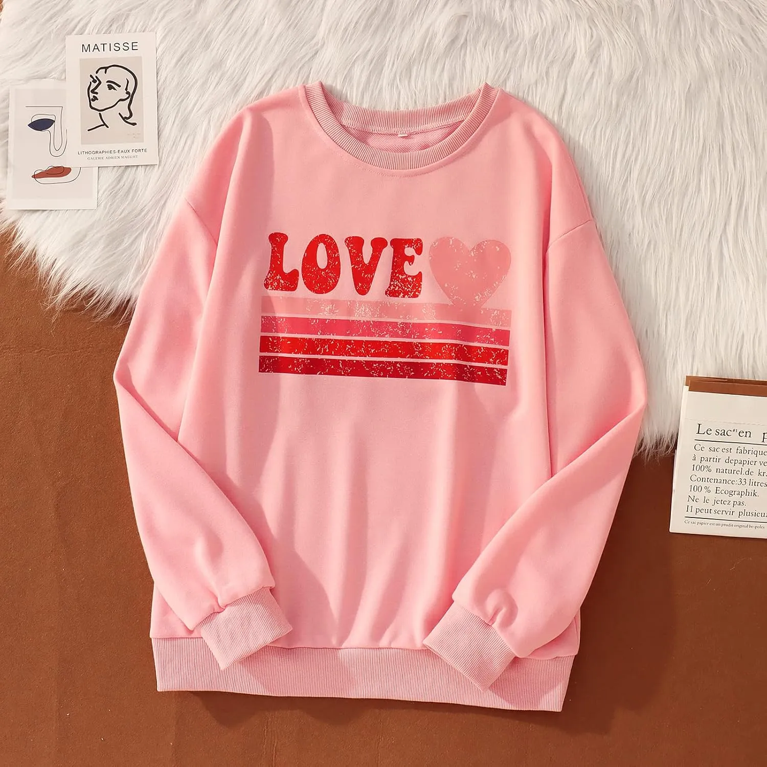 CM C&M WODRO Women Love Heart Sweatshirt Valentines Shirts Graphic Casual Crewneck Pullover Lightweight Tops Blouse