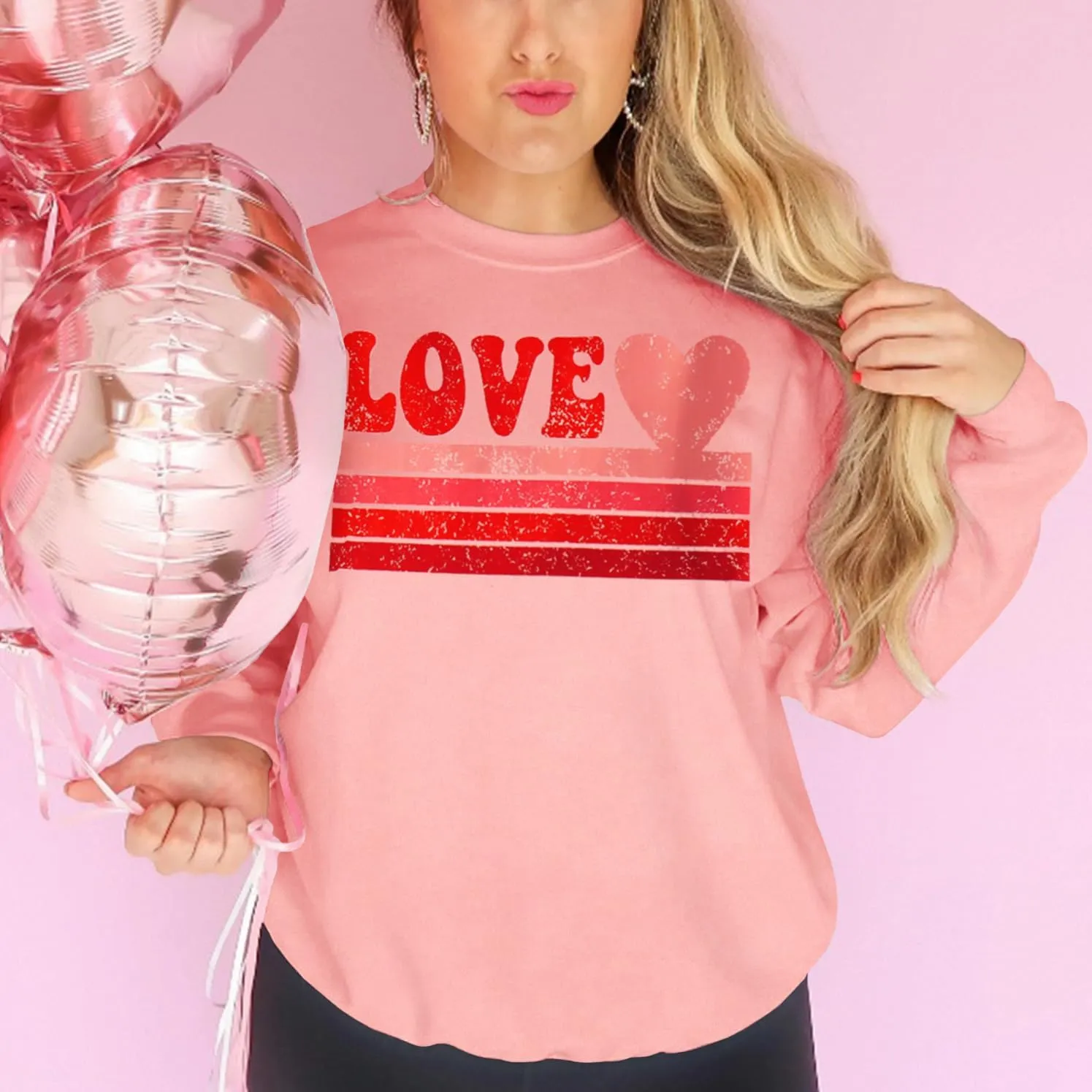 CM C&M WODRO Women Love Heart Sweatshirt Valentines Shirts Graphic Casual Crewneck Pullover Lightweight Tops Blouse