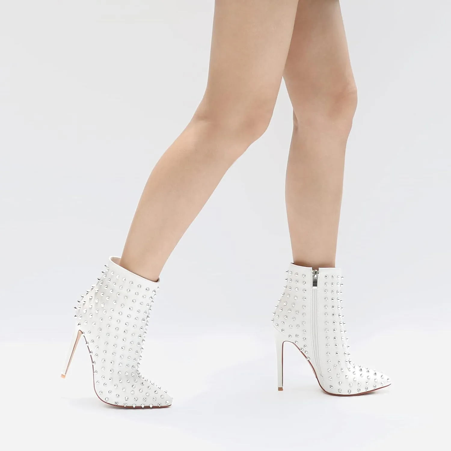 COLETER Women's Rhinestone Ankle Boots with Rivets Closed Pointed Toe Stilettos Autumn Warm Dress Booties