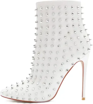 COLETER Women's Rhinestone Ankle Boots with Rivets Closed Pointed Toe Stilettos Autumn Warm Dress Booties
