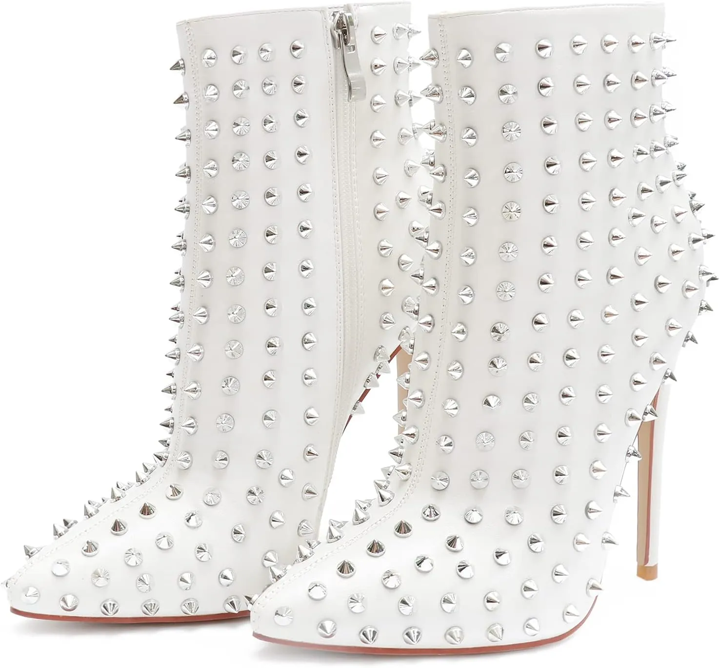 COLETER Women's Rhinestone Ankle Boots with Rivets Closed Pointed Toe Stilettos Autumn Warm Dress Booties