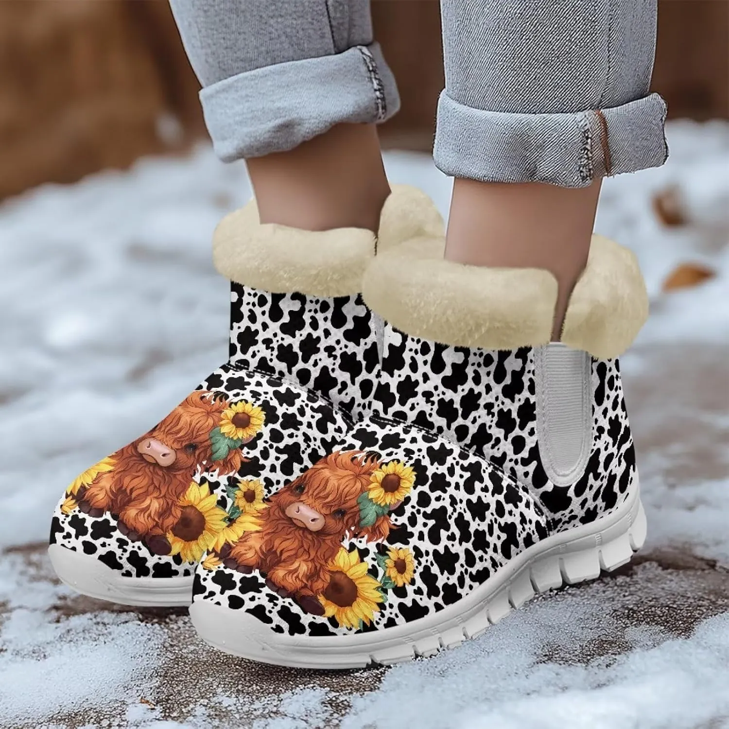 Coloranimal Womens Booties Winter Boots Womens Fuzzy Boots Winter Shoes Warm Fur Lined Snow Boots Ankle Boots Anti Skid Walking Boots