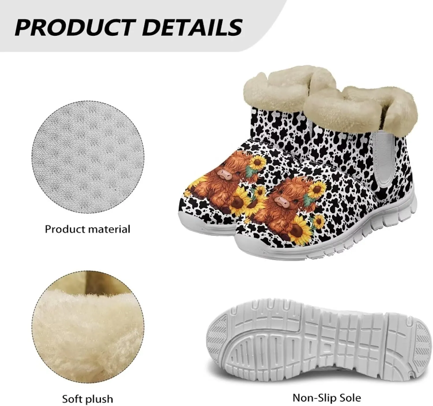 Coloranimal Womens Booties Winter Boots Womens Fuzzy Boots Winter Shoes Warm Fur Lined Snow Boots Ankle Boots Anti Skid Walking Boots