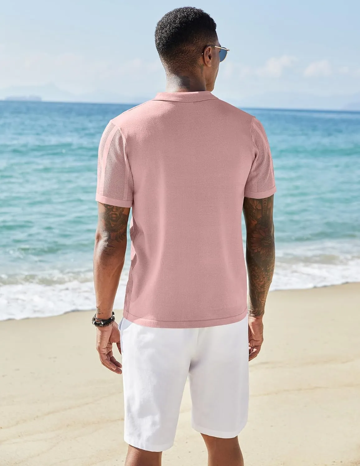 COOFANDY Men's Knit Shirts Short Sleeve Button Down Polo Shirt Vintage Casual Beach Shirt Summer Tops