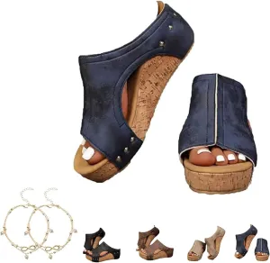 Cork Wedges & Platform Slides, Cork Wedges, Wedge Sandals for Women, Women's Comfy Platform Orthopedic Sandals, Comfy Leather Non-Slip Summer Sandals