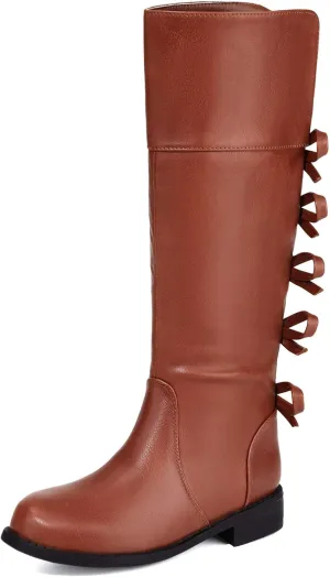 Coutgo Girls Knee High Boot Bowknot Low Chunky Heel Zipper Fashion Winter Riding Boots