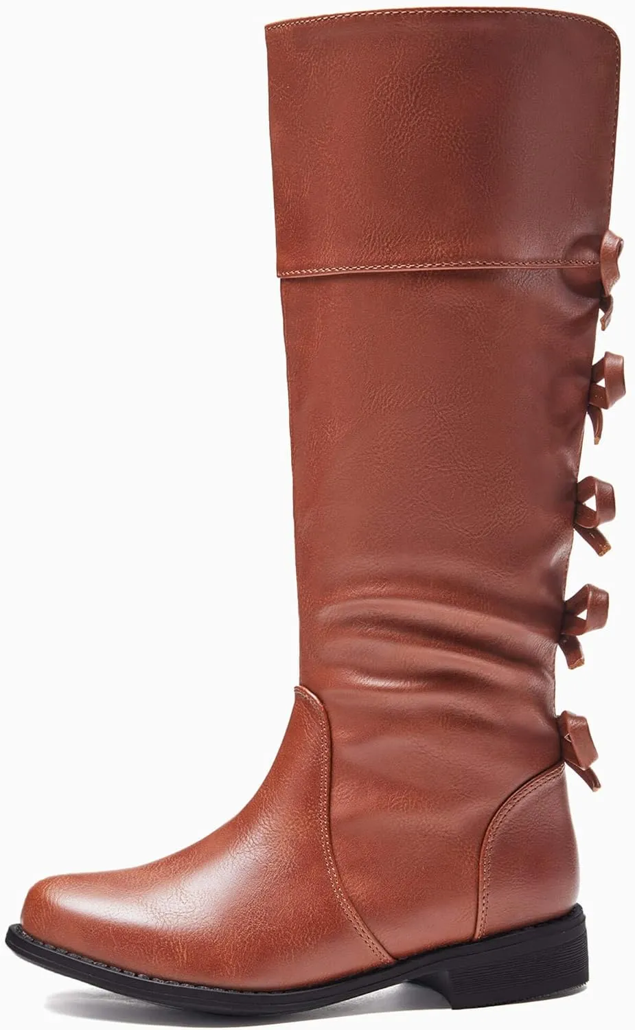 Coutgo Girls Knee High Boot Bowknot Low Chunky Heel Zipper Fashion Winter Riding Boots