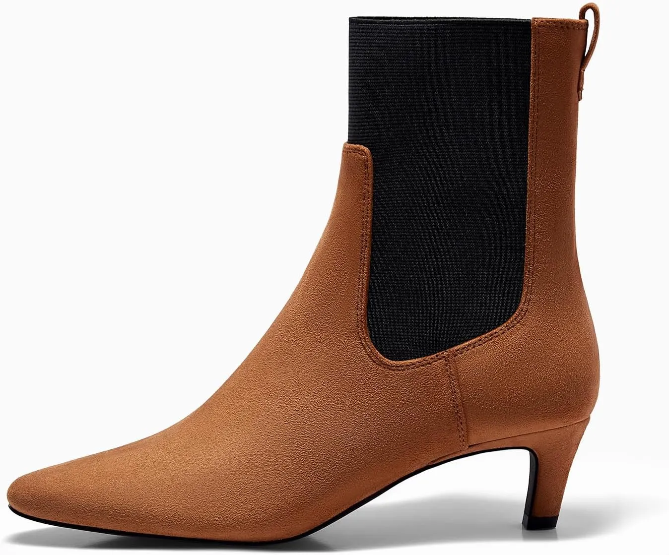 Coutgo Womens Ankle Boots Low Kitten Heel Pointed Toe Slip On Elastic Dressy Fall Winter Booties Shoes