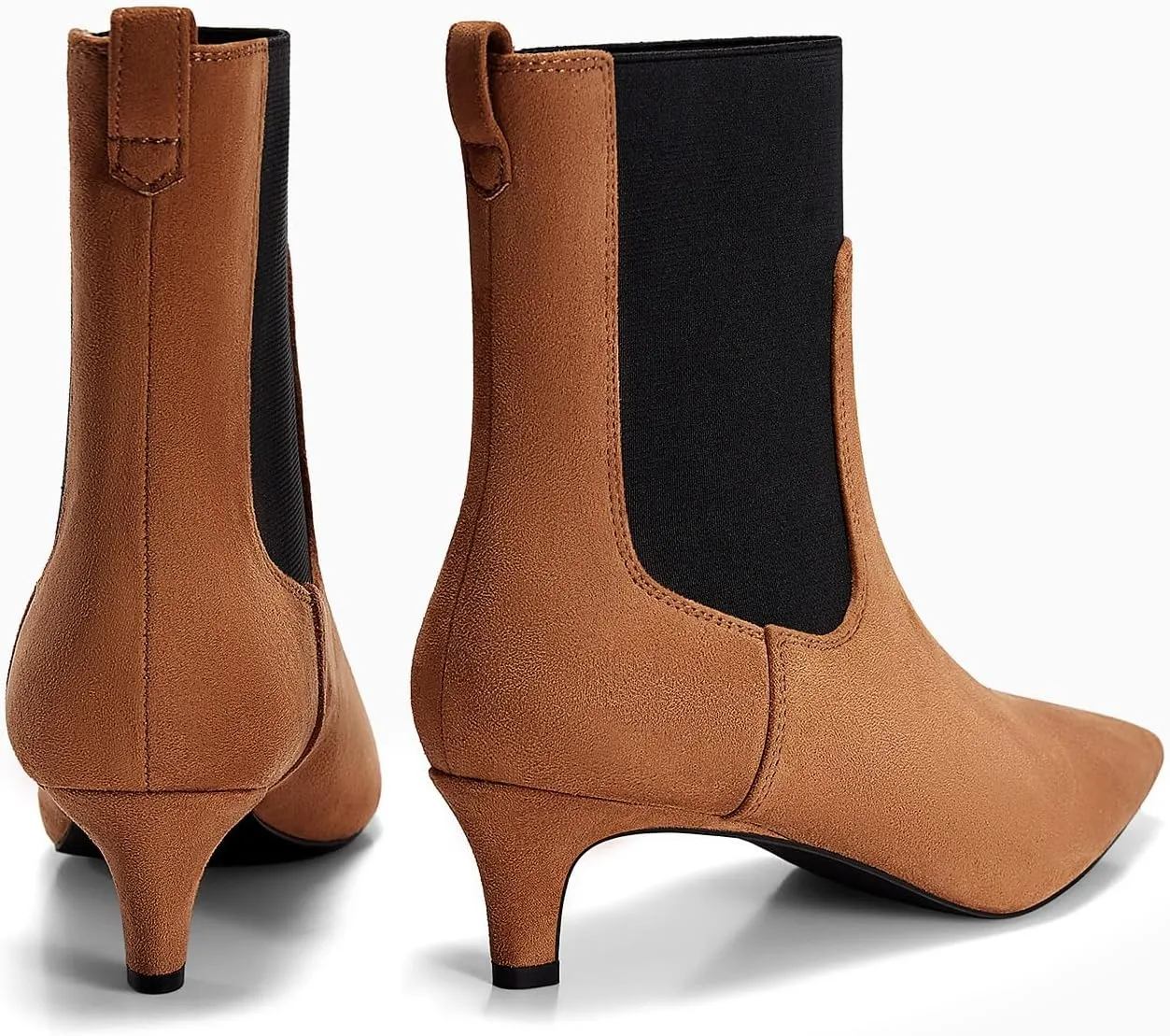 Coutgo Womens Ankle Boots Low Kitten Heel Pointed Toe Slip On Elastic Dressy Fall Winter Booties Shoes