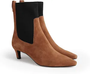 Coutgo Womens Ankle Boots Low Kitten Heel Pointed Toe Slip On Elastic Dressy Fall Winter Booties Shoes