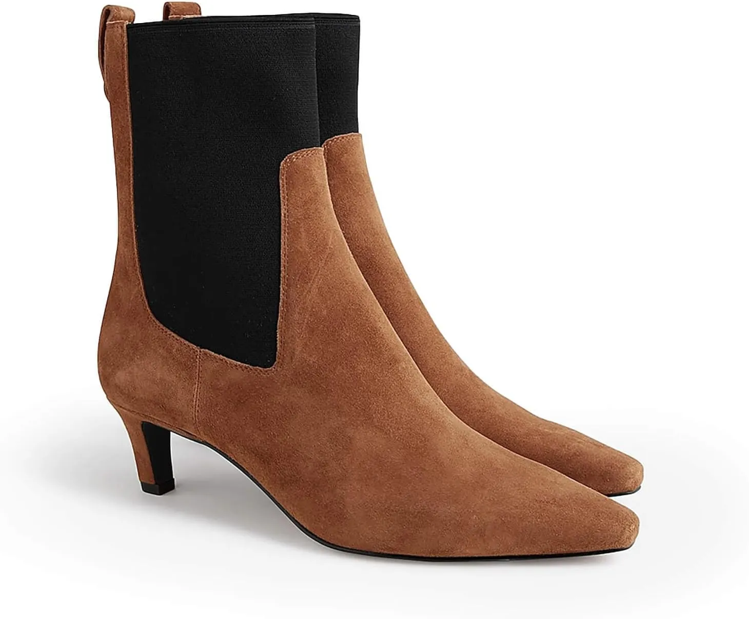 Coutgo Womens Ankle Boots Low Kitten Heel Pointed Toe Slip On Elastic Dressy Fall Winter Booties Shoes