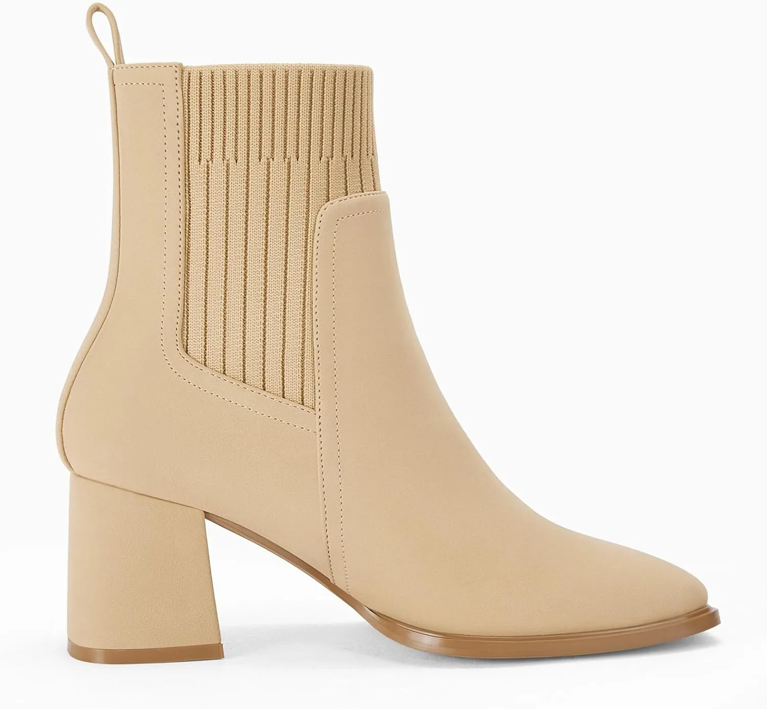 Coutgo Women's Slip On Ankle Boots Chunky Block Heel Square Toe Splicing Dress Sock Booties