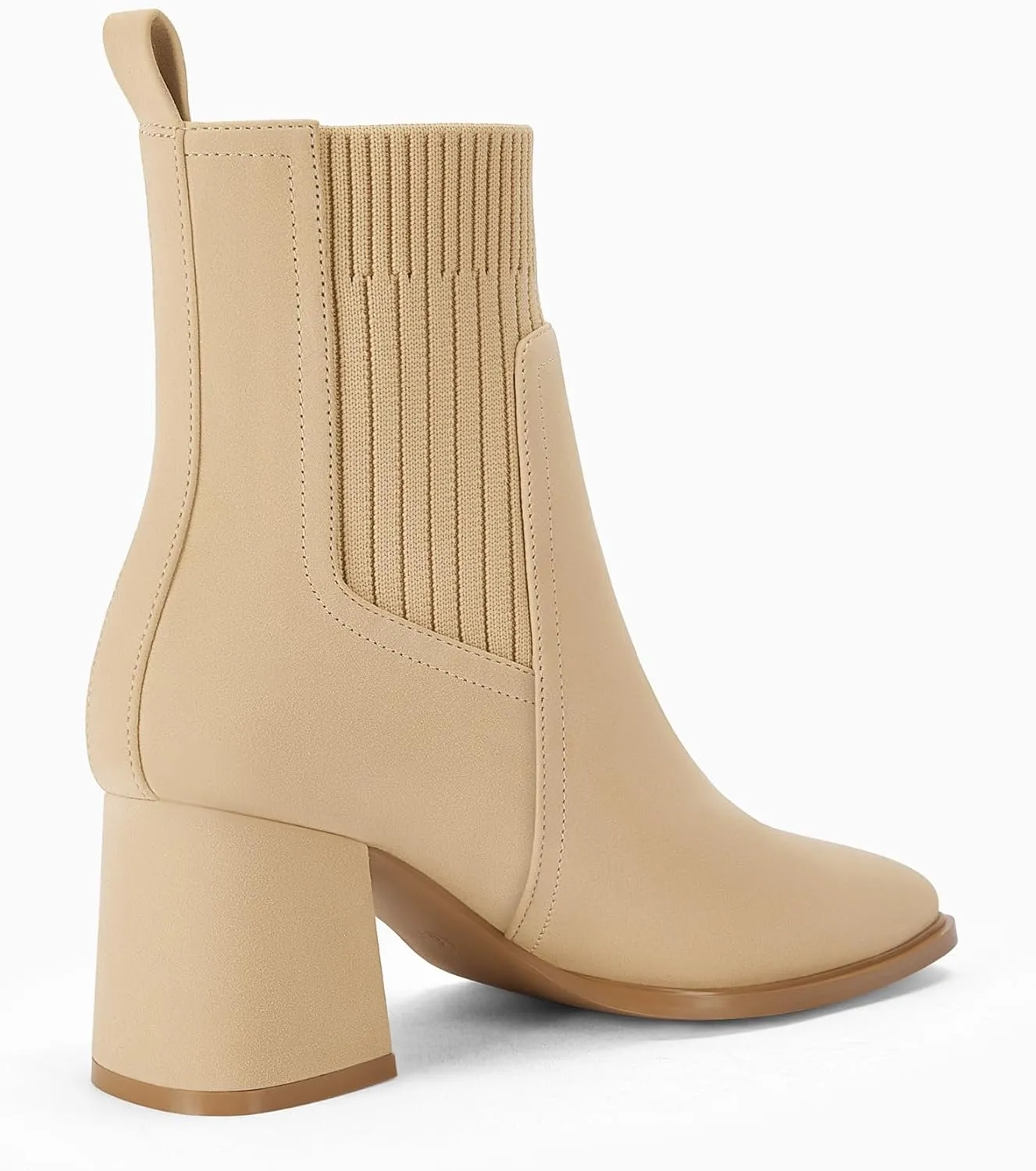 Coutgo Women's Slip On Ankle Boots Chunky Block Heel Square Toe Splicing Dress Sock Booties