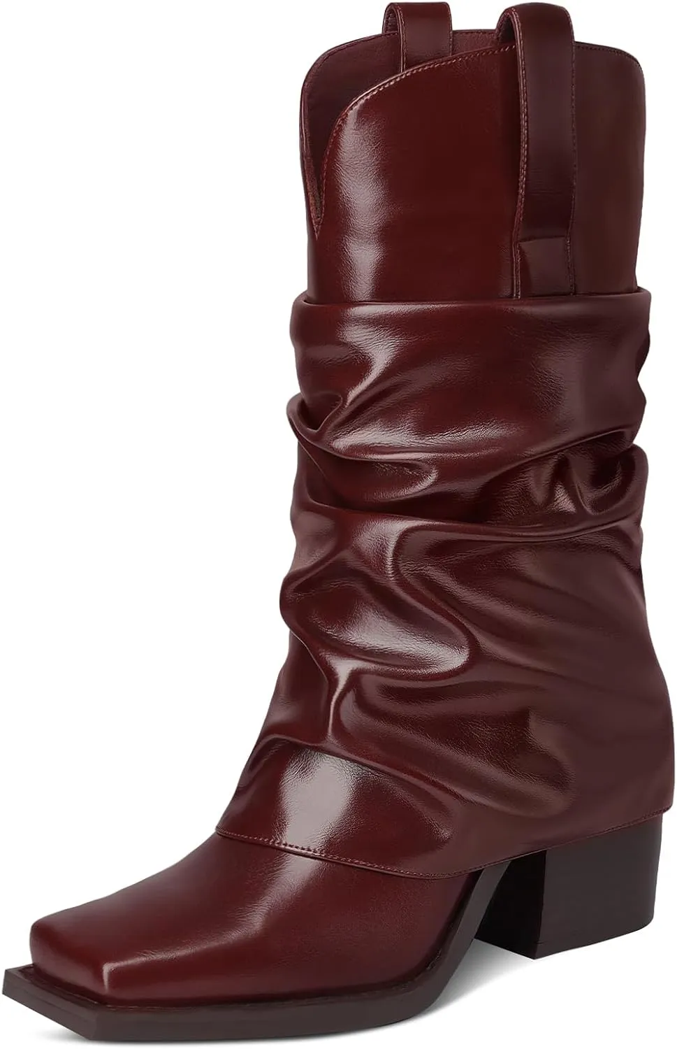 Cowboy Boots for Women Cowgirl Boots Mid Calf Square Toe Fold Over Chunky Heel Slouchy Suede Boots