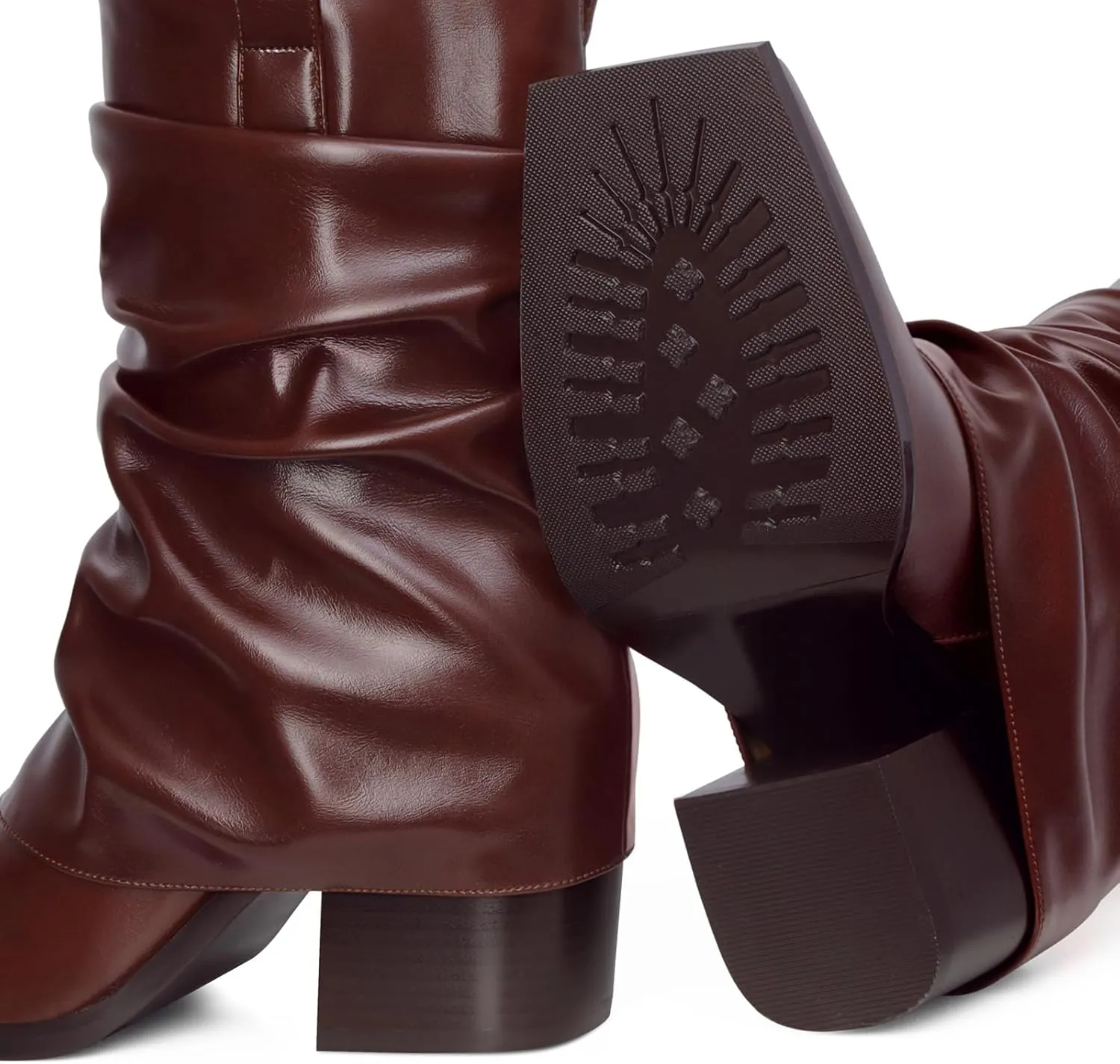 Cowboy Boots for Women Cowgirl Boots Mid Calf Square Toe Fold Over Chunky Heel Slouchy Suede Boots
