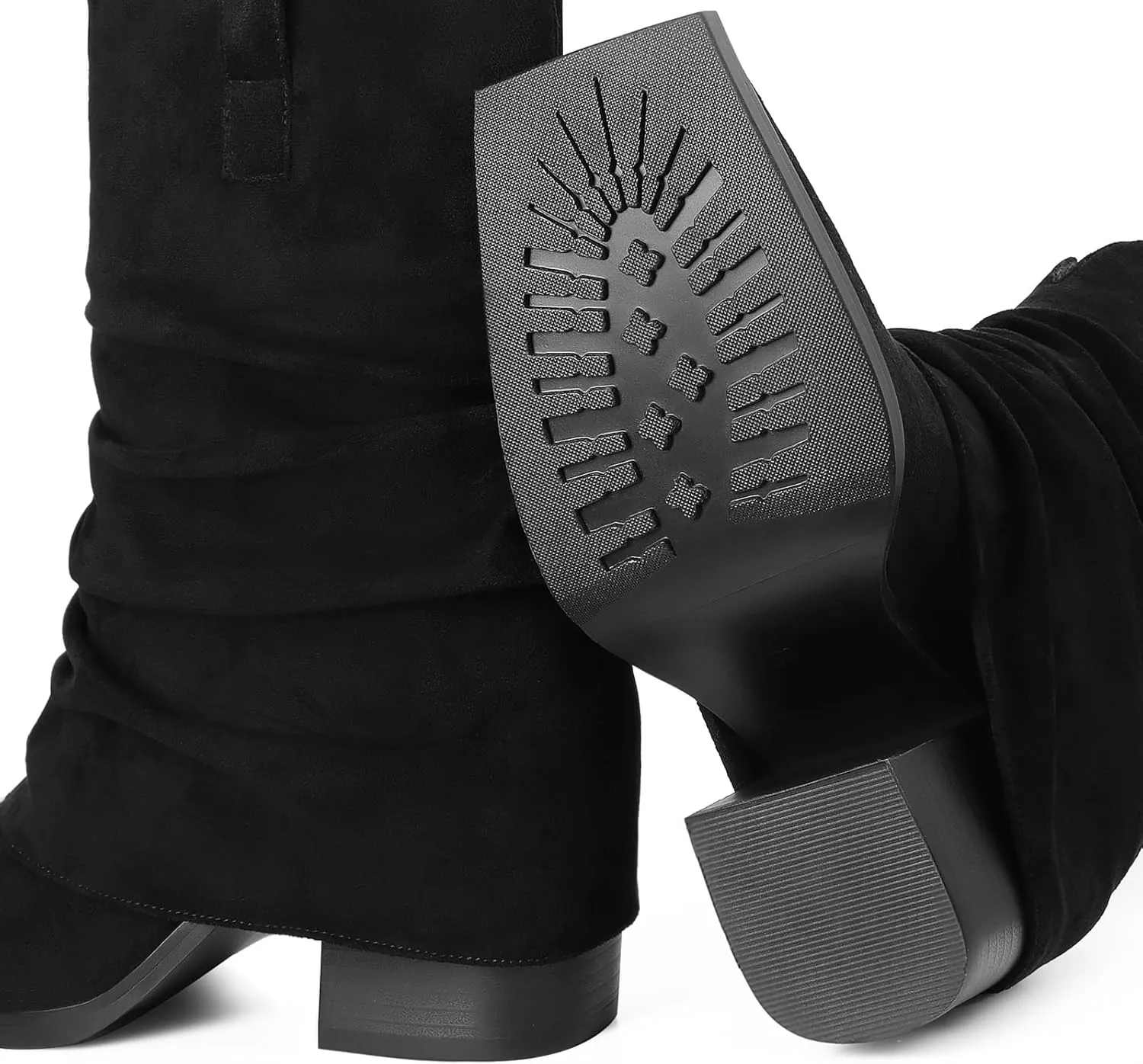 Cowboy Boots for Women Cowgirl Boots Mid Calf Square Toe Fold Over Chunky Heel Slouchy Suede Boots