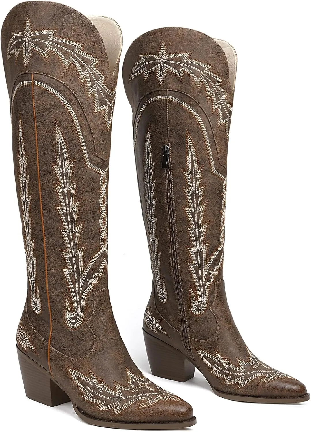 Cowboy Boots for Women Cowgirl Boots Mid Calf Western Country Pointed Toe Embroidery Chunky Heel Pull On Red