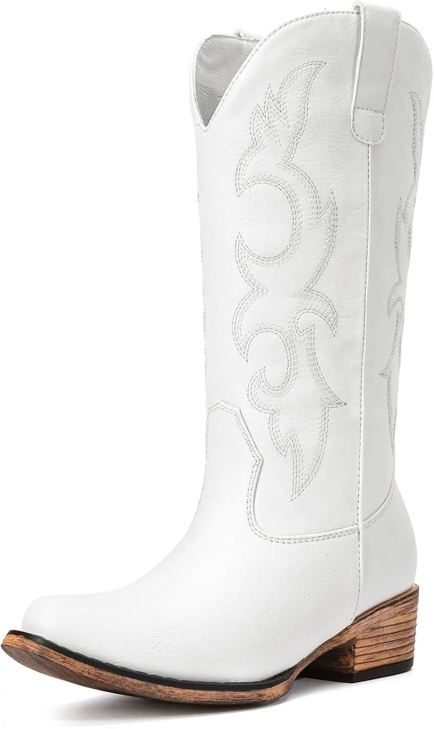 Cowboy Boots for Women - Embroidered Cowgirl Boots Western Mid Calf Fashion Chunky Heel Pointed Toe Country Boot