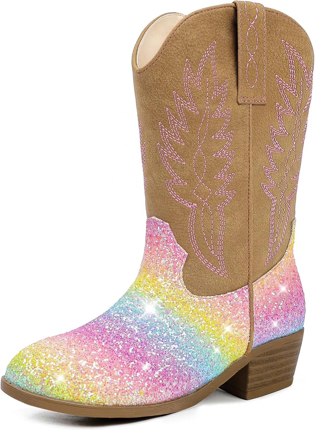 Cowgirl Boots for Little Girls Mid Calf Pointed Toe Kid Cowboy Boots Side Zipper Classic Embroidered Western Boots Horse Riding Shoes Party for Toddler Little Big Kids