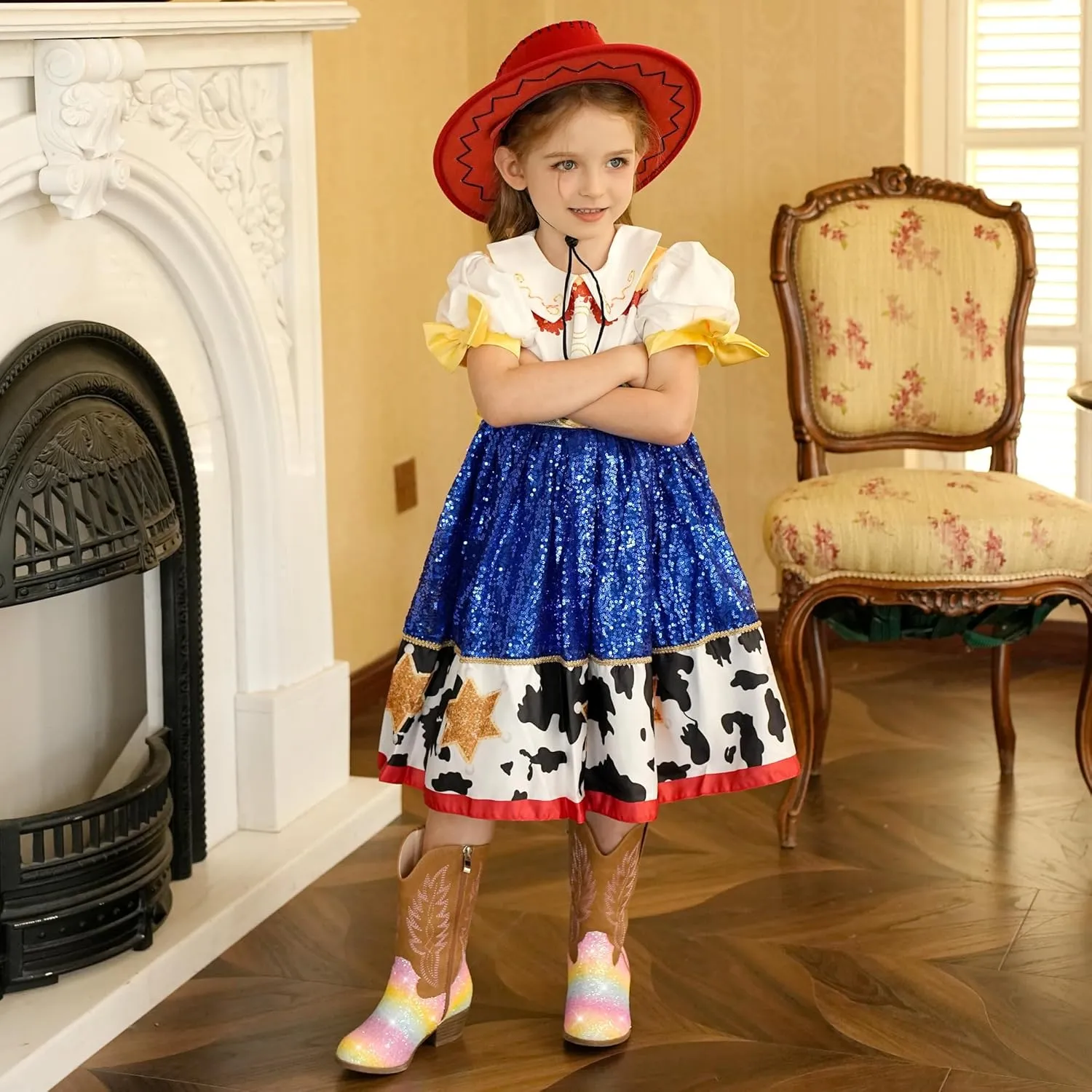 Cowgirl Boots for Little Girls Mid Calf Pointed Toe Kid Cowboy Boots Side Zipper Classic Embroidered Western Boots Horse Riding Shoes Party for Toddler Little Big Kids