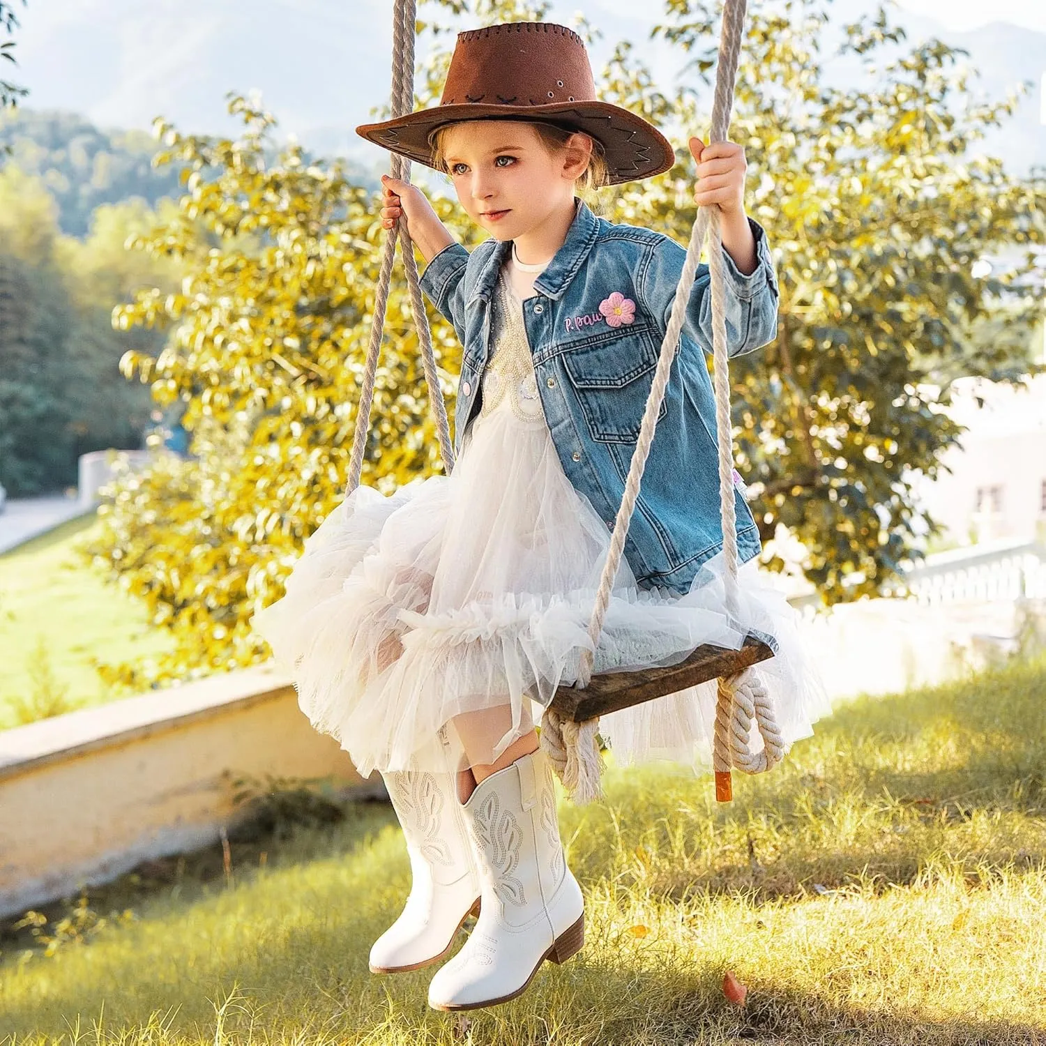 Cowgirl Boots for Little Girls Mid Calf Pointed Toe Kid Cowboy Boots Side Zipper Classic Embroidered Western Boots Horse Riding Shoes Party for Toddler Little Big Kids