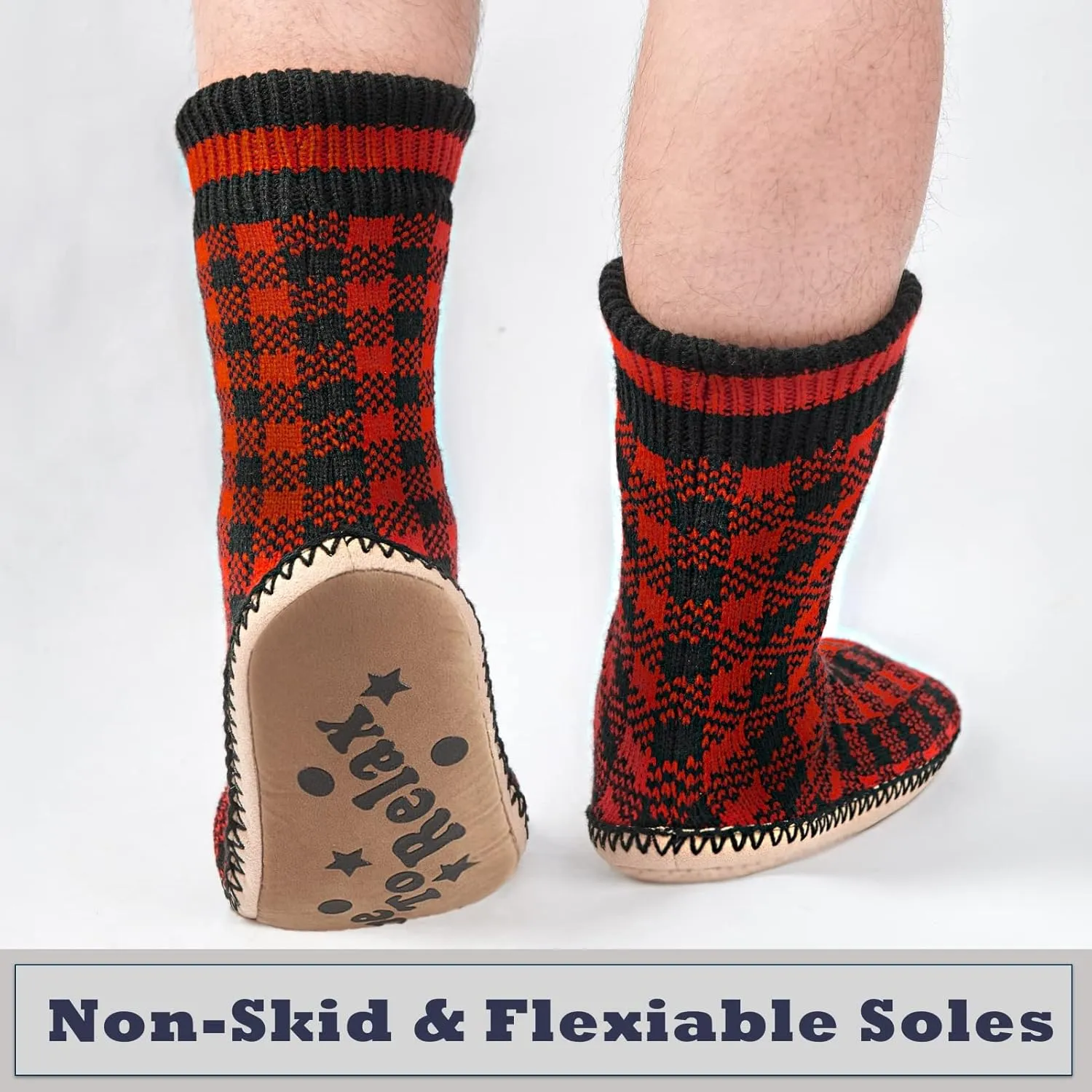 Cozylook Mens Slipper Socks Fleece Lined Non-slip Soles, Winter Soft Thick Cozy Home Boots, Warm Fuzzy House Shoes Indoor