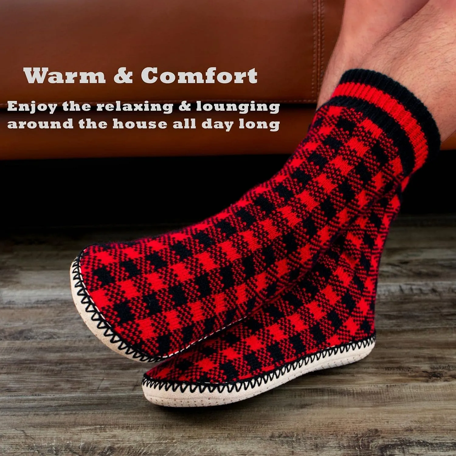 Cozylook Mens Slipper Socks Fleece Lined Non-slip Soles, Winter Soft Thick Cozy Home Boots, Warm Fuzzy House Shoes Indoor