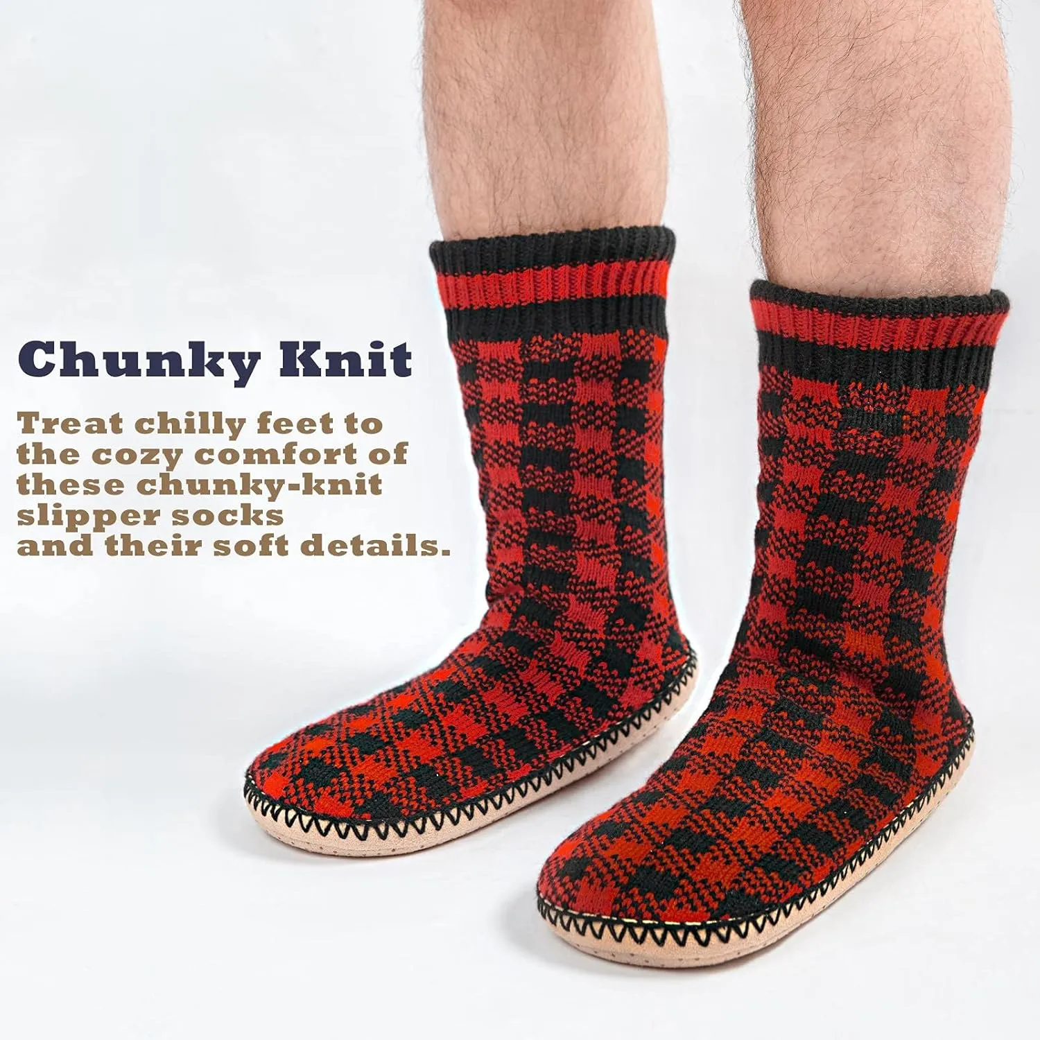 Cozylook Mens Slipper Socks Fleece Lined Non-slip Soles, Winter Soft Thick Cozy Home Boots, Warm Fuzzy House Shoes Indoor