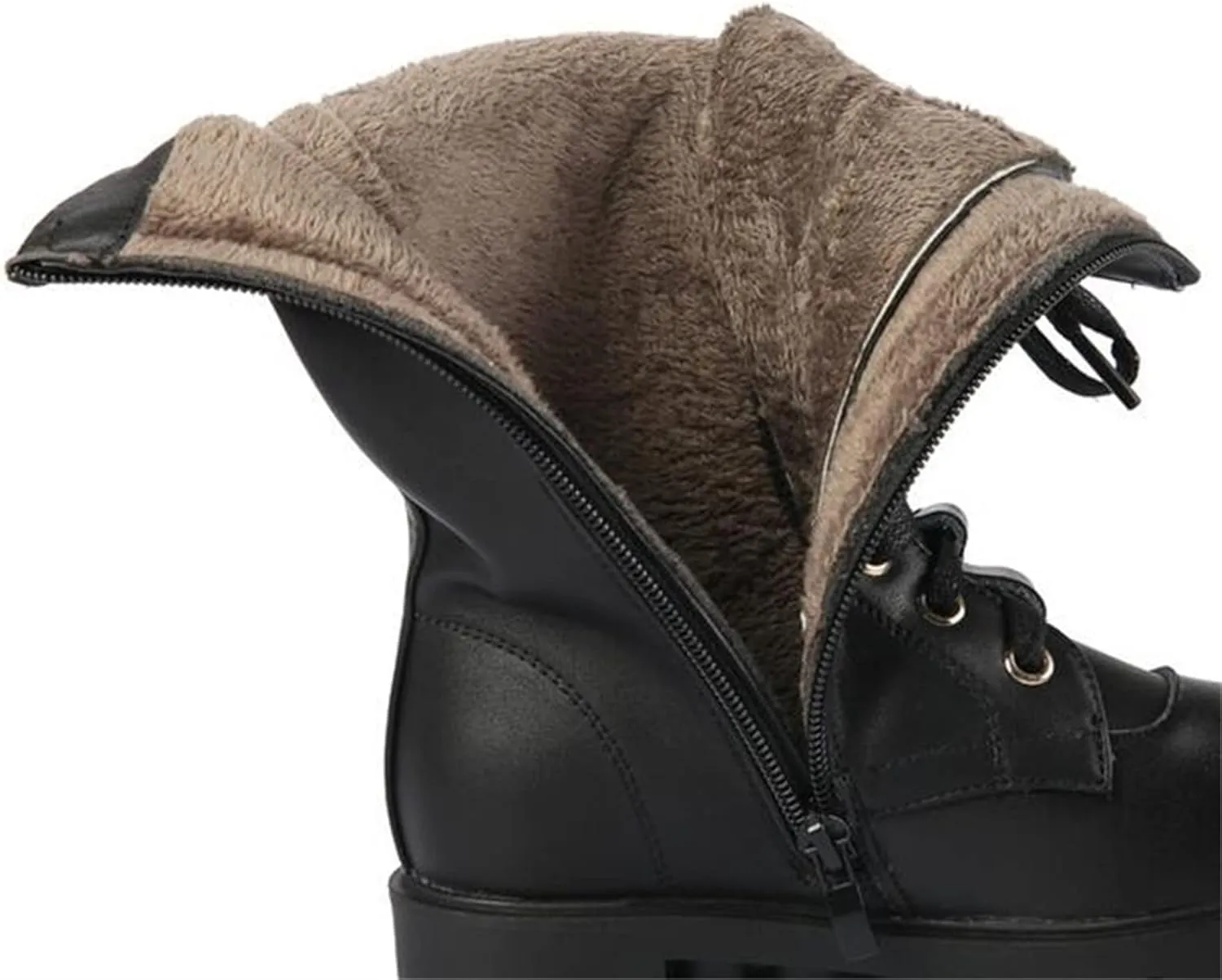 DADAWEN Kid's Girls Leather Lace-Up Zipper Mid Calf Combat Riding Winter Boots (Toddler/Little Kid/Big Kid)